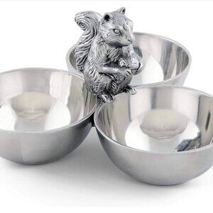 Arthur Court Squirrel 3 Bowl Nut/Snacks/Candy -Aluminum Hand Polished - NIB